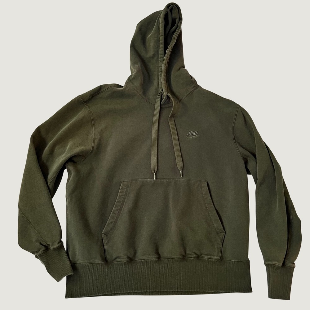 Nike Pullover Hoodie Olive Green Heavyweight Cotton Embroidered Logo Large